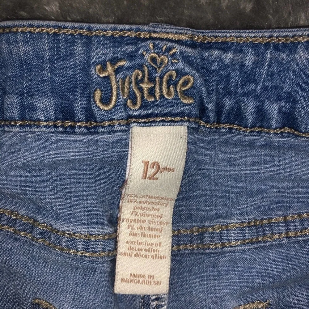 Justice Girls Distressed Cuffed Denim Jean Shorts Size 12 Plus Summer Blue